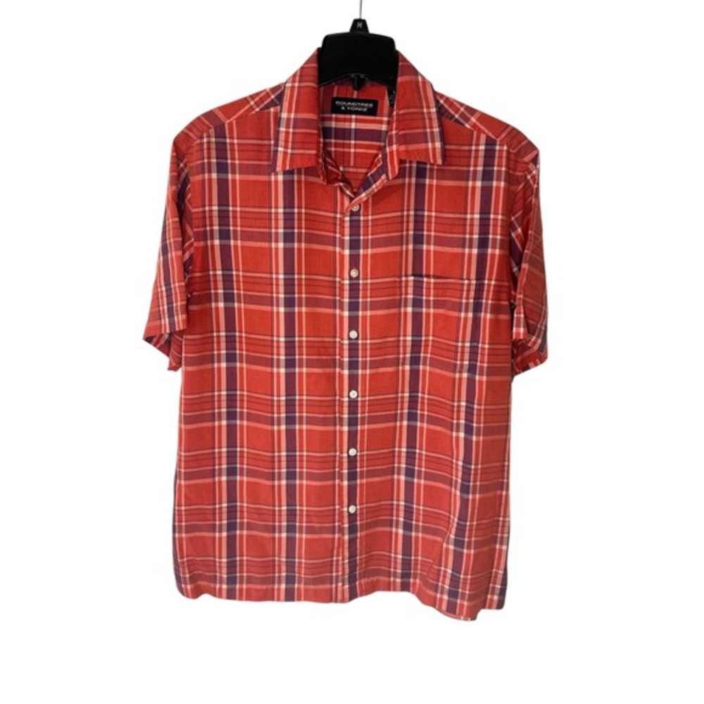 Roundtree &‎ Yorke Plaid Button Up Short Sleeve Casual Shirt Large